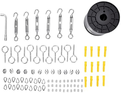 AMONIDA Krympverktygssats för Stålrep Av Rostfritt Stål med 60 M 2 Mm Kabel för Trädgårdsstängsel och Ljusslingor