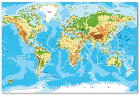 Postereck - 0848 - Hochwertige Weltkarte | Weltkarte Wand mit Hauptstädten der Länder | Unterricht Klassenzimmer Schule World Map Wall | Landkarte Welt XXL - Poster - 4:3-61,0 cm x 45,5 cm