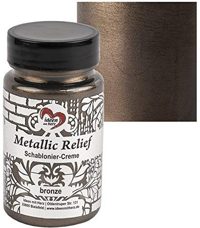 Ideen mit Herz Schablonier-Creme Metallic Relief | feine Strukturpaste | Schablonierfarbe | Schablonierpaste | 90 ml | auf Wasserbasis (bronze)