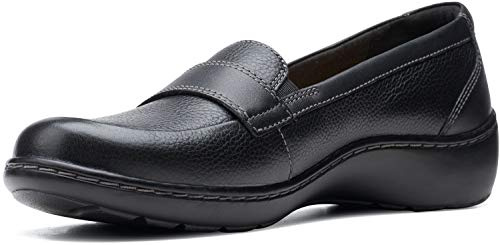 Clarks womens Cora Daisy Loafer, Black Tumbled Leather, 7.5 US