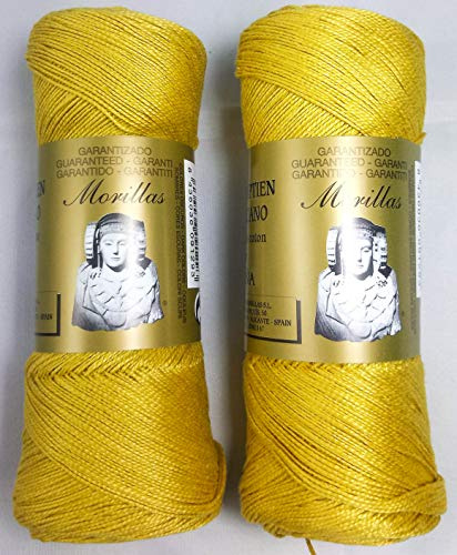 PACK 2 ZEPELINES 100% egyptisk merceriserad pärlbomull för DIY och handstickning virkade eller stickade arbeten med elegant finish. (2 x 70gr) (8, MOSTAZA 34)