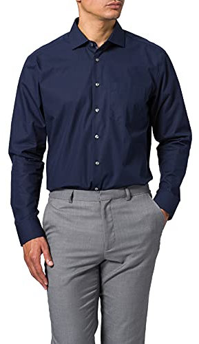Seidensticker Herren Regular Fit Langarm Popeline Hemd, Dunkelblau, 41 EU