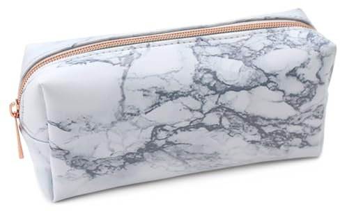 Fashion Stationery Pencil Case for Girls Teenagers or Women Pencil Cases for Secondary School Supplies or College Stationary Storage (White Marble)