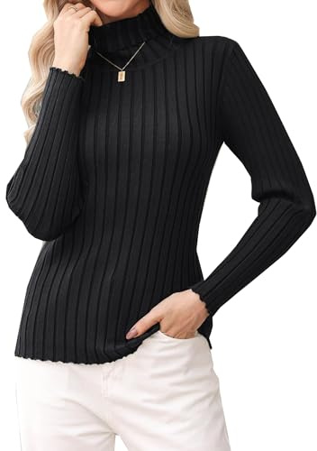 Gyabnw Maglione da Donna con Collo Alto Pullover Dolcevita Largo a Maniche Lunghe Maglia Donna Camicia Caldo Morbido Sottile Basic Maglioni Top per l’Inverno Autuno Primavera