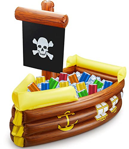 Cunhill Inflatable Pirate Ship Cooler Halloween Inflatable Cooler for Birthday Gasparilla Party Decorations Pool Party Supplies Food Tray Beverage Serving Containers Ice Holder