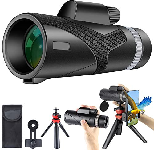 GOHHME 12X50 HD Telescopio Monocular Para Adultos con Soporte para Teléfono Inteligente y Trípode Actualizado, BAK4 Prism de Mano Impermeable para Senderismo Observación de aves Caza Camping