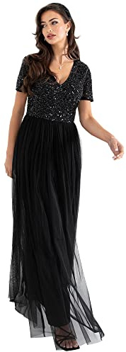 Maya Deluxe Vestido Maxi Adornado con Escote En V Dama de Honor para Mujer