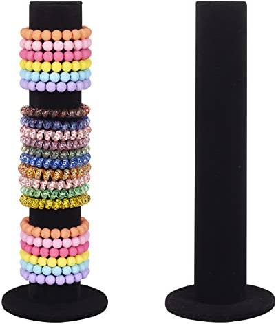powerking Velvet Jewelry Bracelet Watch Display Stand, 2 Pack Hair Band Vertical Tower Bangle Scrunchie T-Bar Rack Holder Closet Organizer for Women Home (Black)