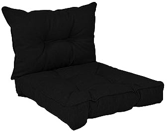 POKAR Loungekissen Stuhlkissen für Stuhl Rattanmöbel Gartenmöbel Kissen, 2er Set (1x Sitzkissen 60x60x10 cm + 1x Rückenlehne 60x40x10 cm), Schwarz
