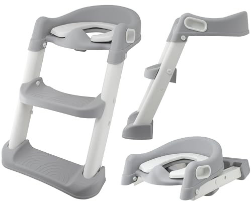 Almar Baby Adaptador WC para Niños con Escalera Reductor de Inodoro Asiento WC de Niños con Escalera Antideslizante Plegable con Cojín Gris
