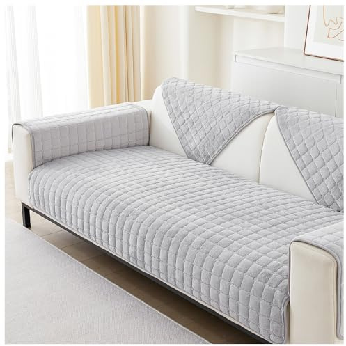 NUODWELL Thickened Sofa Slipcover 1/2/3/4 Seater, Flannel Anti-slip Sofa Protector L Shape Couch Cover Furniture Protector for Living Room (Silver Grey, 90 * 180cm)
