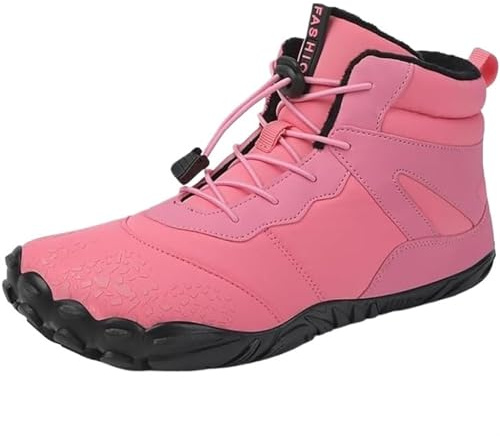 FJZFXKZL Vindra Flex – Rutschfester und universeller Winter-Barfußschuh, wasserdicht, Barfußstiefel for Damen, Winter-Wander-Sneaker, mit Fell gefütterte High-Top-Outdoor-Wanderschuhe (Color : Pink,