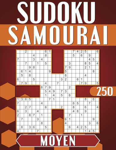 Sudoku Samouraï Adulte Moyen: 250 Grilles Avec Solutions, Cahier d'activités pour Adultes et Seniors.