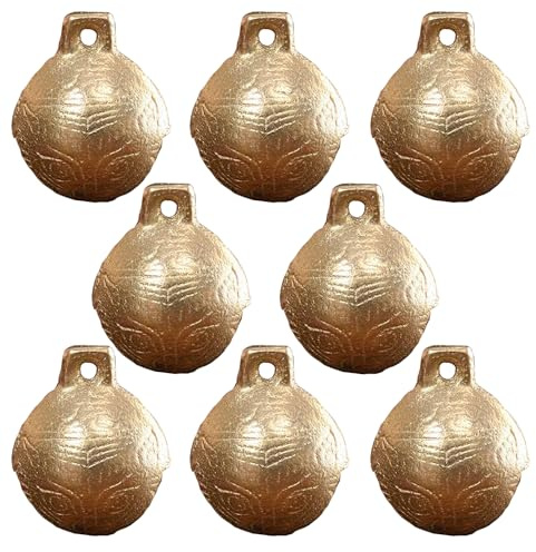 8 cascabeles de bronce vintage de 1.2 pulgadas, campanas de cobre antiguo de latón para perro, gato, mascota, decoración de puerta del hogar, decoración de vacaciones de Navidad y campanas de