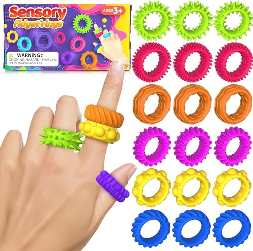 Fidget Sensory Rings for Autism, SMALL FISH 18 Pack Fidget Rings for Kids