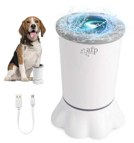 ALL FOR PAWS Automatischer Hundepfotenreiniger für kleine, mittelgroße und große Hunde, per USB wiederaufladbar, mit weichen Silikonborsten, tragbares, schlammiges Haustier-Pflege-Massagegerät