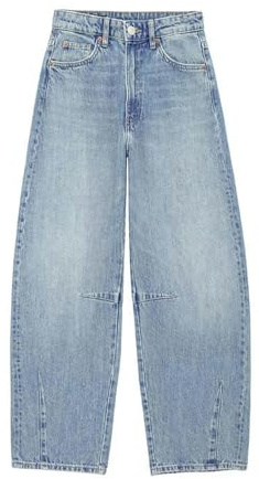 Jeans Sueltos Estilo Boyfriend Versátiles De Talle Medio Y Ajuste Globo para Mujer-Azul-L