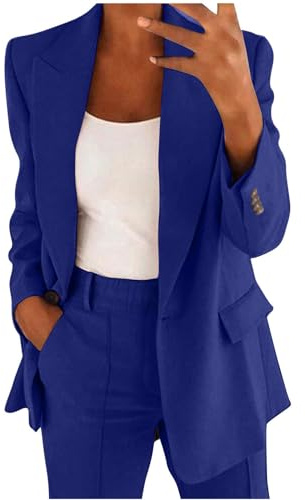 Byxdress dam sportig elegant affärskostym set 2-delad smal passform kavaj byxor outfit byxor för kvinnor festlig sportig byxkostym revers slim fit fritidsoverall tracksuit, B – blå, 4XL