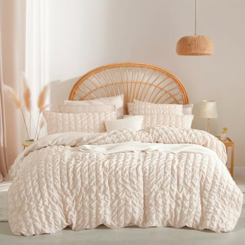 Nayoroom Musselin Bettwäsche 135x200 Seersucker Beige Kariet Welligkeit Aesthetic Cream Bettwäsche Set 2teilig Modern Mädchen Microfaser Lustig Bettbezug und Kissenbezug 80x80 mit Reißverschluss