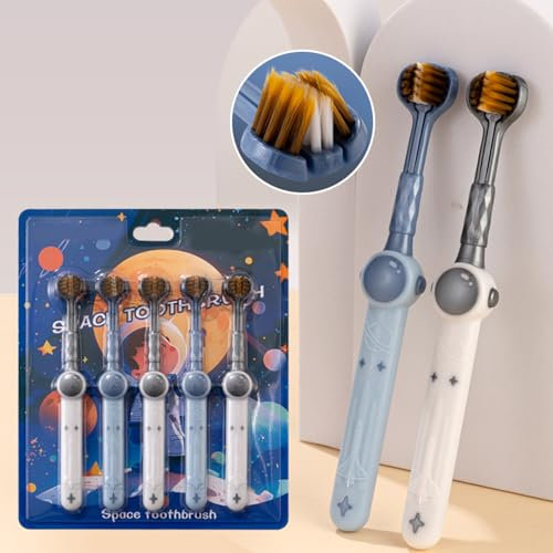 Vonmerie 5Pcs Zahnbürste Kinder, Dreiseitige Zahnbürste Kinderzahnbürste Kids Toothbrush Extra Weich Zahnbürste für Kinder(Blau)