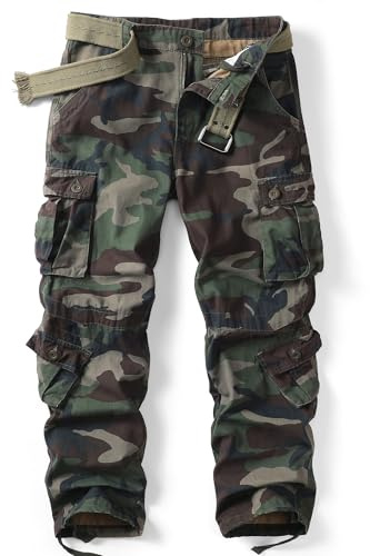 AKARMY Men's Camo Cargo Work Pants Cotton Military Army Casual Tactical Wild Combat Pants with 8 Pockets 9006 36x32