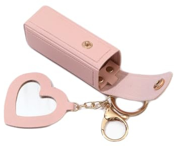 ARFUKA Porta-rossetto con specchio, porta balsamo per labbra, mini borsa, organizer da viaggio per rossetto, con portachiavi, rosa, rosa, Classico