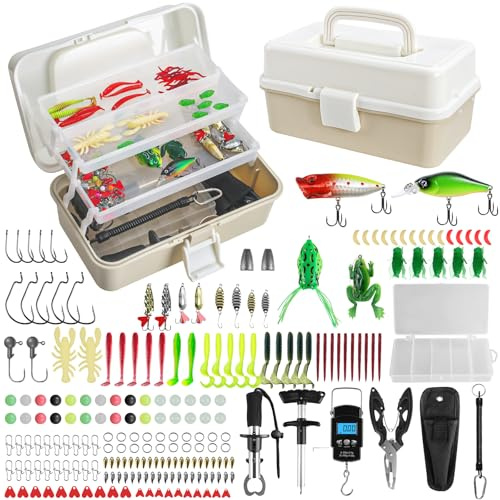 Juego de maletín de pesca, caja de pesca con clips para labios, removedor de ganchos, cebo para trucha, cebo de perca, equipo de pesca para adultos, principiantes, regalo de pesca para hombres para