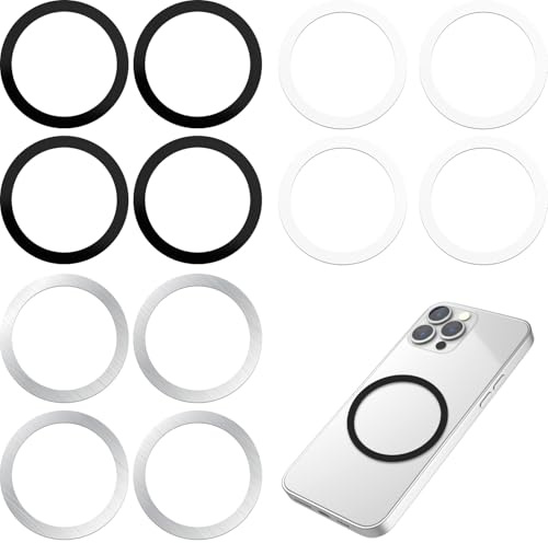 Adesivo ad anello in metallo,magnetici Senza Fili in Metallo,compatibili con caricatore wireless per auto sulla maggior parte degli smartphone,Non magnetico（12 pezzi) Nero, bianco, argento