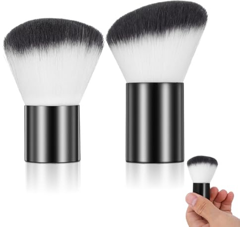 2 st Kabuki Foundation borstset - Kabuki Ansiktssminkborste för Powder Foundation, Cream, Blush och Bronzer - Svart, aluminiumhandtag, syntetiska fibrer