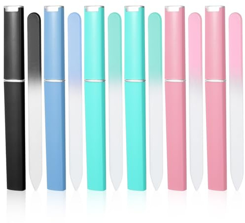 Wanmu 6 limas de uñas profesionales, lima de uñas de cristal, lima de uñas con estuche, superficie de cristal de doble cara, limas de uñas, herramienta de manicura profesional para mujeres