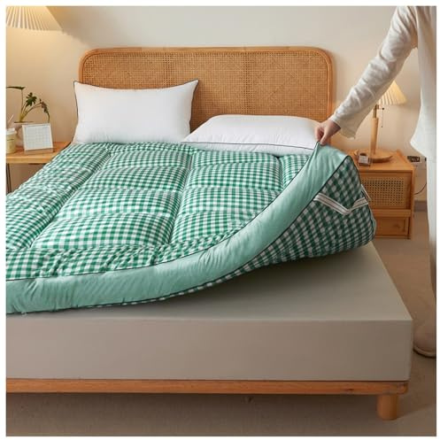 Japansk golvmadrass, flerfärgad futon (grönpläd 90 x 200 cm) – bekväma, utrymmesbesparande, mångsidiga sängkläder för hem, gästrum och yoga.