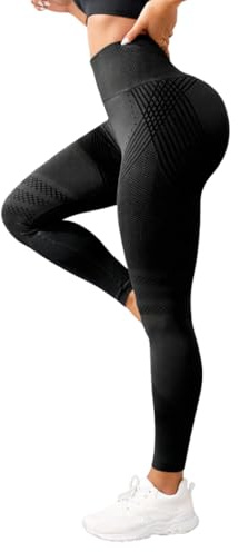 Suyamir Leggings Donna 3D Anticellulite Push Up, Vita Alta Seamless, Compressione Modellante, Tessuto Opaco per Yoga, Palestra e Fitness (IT, Testo, 3XL, Regular, Regular, Nero)