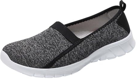 Seniorer skor dam – slip-skor dam sommar enfärgade joggingskor mjuk sula sportskor lätta promenadskor, ventilerande fritidsskor, moderiktiga sneakers, ortopediska