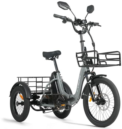 Triciclo elettrico Antgooat AG1 Pro, bicicletta elettrica pieghevole per adulti, dotata di batteria da 48 V e 20 Ah, con un'autonomia fino a 150 km, dotata di portapacchi sia anteriore che posteriore,