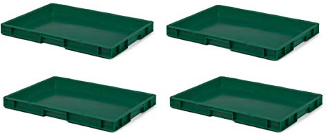 4 stycken – Stapelbar brevlåda tk650-0, grön, 600 x 400 x 50 mm (L x B x H), PP-volym: 7,7 l, maximal belastning: 30 kg, livsmedelssäker, tillverkad i Tyskland, industriell kvalitet
