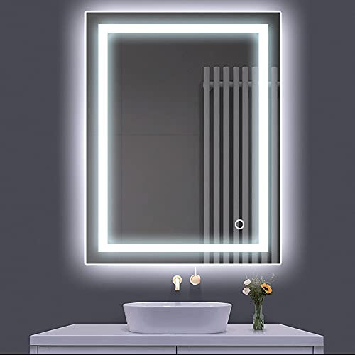 Turefans Montage mural Miroir de salle de bain, Miroir LED, 22W + blanc froid + interrupteur tactile (50 x 70 cm)