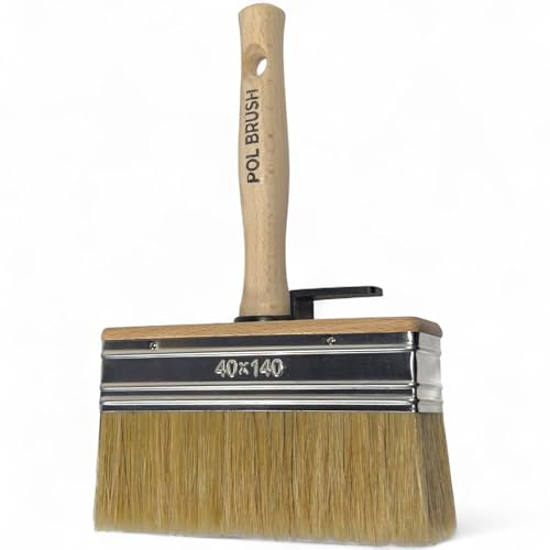 6 Inch Stain Deck Wide & Thick Paint Brush - High European Quality - Natural Bristles - for Home, Wood, Walls, Art, Trim & Furniture - for Acrylic, Oil, Stain, Chalk & Latex Paints