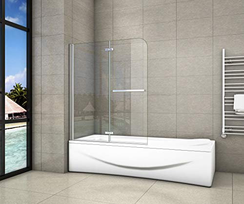 Pare-baignoire 120x140cm pivotant 180°en 6mm verre anticalcaire avec une poignée en Inox