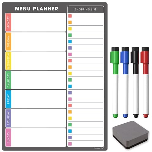 TMS A4 veckoplanerare för kylskåp | Magnetisk whiteboardkalender och inköpslista | Använd för matberedning och familjeplanering | Memo Board för torr torkning för kök | Tillverkad i Storbritannien [30