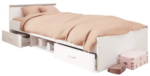 Miroytengo Cama Juvenil Village 2 Cajones 1 Hueco Blanco y Gris Dormitorio habitación Infantil 90x200 cm