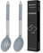 2 Pcs Silicone Cooking Spoons, Solid and Slotted Spoon Set, Non-Stick BPA Free Heat-Resistant Basting Kitchenware for Soup, Serving, Draining, Stirring（Grey）