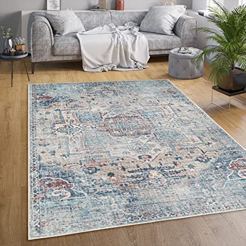 Paco Home Waschbarer Teppich Wohnzimmer Schlafzimmer Vintage Muster Flachgewebe Modern Orientalisch Ornament Pastell, Grösse:140x200 cm, Farbe:Bunt 4