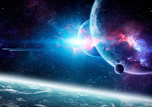 decomonkey Fototapete Galaxy 350x256 cm Design Tapete XXL Fototapeten Vlies Tapeten Vliestapete Wandtapete moderne Wand Schlafzimmer Wohnzimmer Weltraum Weltall Erde Nachthimmel Planet Kosmos Blau