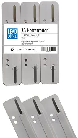 75 Heftstreifen - Kunststoff, 3 Bündel á 25 Stück - MADE IN GERMANY (weiß)