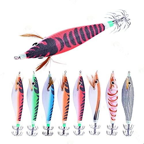 Nagoyuki 8 Piezas 9,6G 10 Cm Luminou Calamar Jig Pesca Madera CamaróN SeñUelo Calamar Sepia Jigs SeñUelos Cebos de Pesca