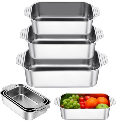 Tandefio Auflaufformen für Ofen, 32,9 cm, 35,6 cm, 40,6 cm, Backformen für Ofen, Edelstahl, rechteckig, Backformen-Sets mit Griffen zum Backen von Kuchen, Küche, 3 Stück