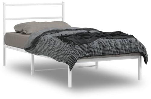 vidaXL Sängram med huvudgavel metall vit 107x203 cm, säng, metallsäng, metall sängram, sängar, metallsängar, metall sängramar, gästsäng, gästsängar