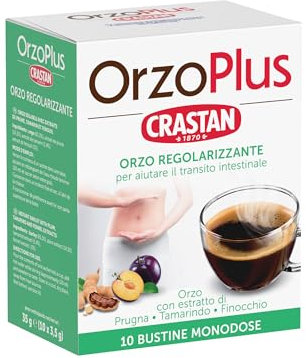 Crastan OrzoPlus, Orzo Regolarizzante con Estratto di Prugna, Finocchio e Tamarindo, Ideale per Aiutare il Transito Intestinale, Made in Italy, 10 Bustine Monodose - 35g