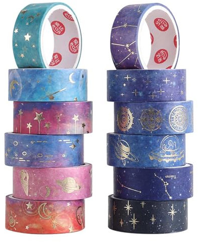 12 Rollen Star Stampin Washi Tape Set, Washi Tape, Goldfolie Dekoratives Masking Tape, dekoratives Band für Bullet Journaling, Scrapbooking, DIY Kunst & Handwerk, Vision Board, Urlaubsdekoration