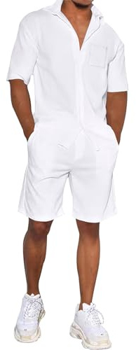 amropi Tuta Uomo Sportiva 2 Pezzi Maniche Corte Camicia Bottone e Pantaloncini Estiva Completo Bianco,L